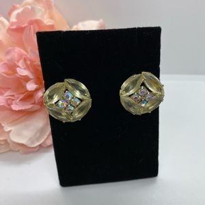 Unique VINTAGE glass bead & rhinestone clip earrings
